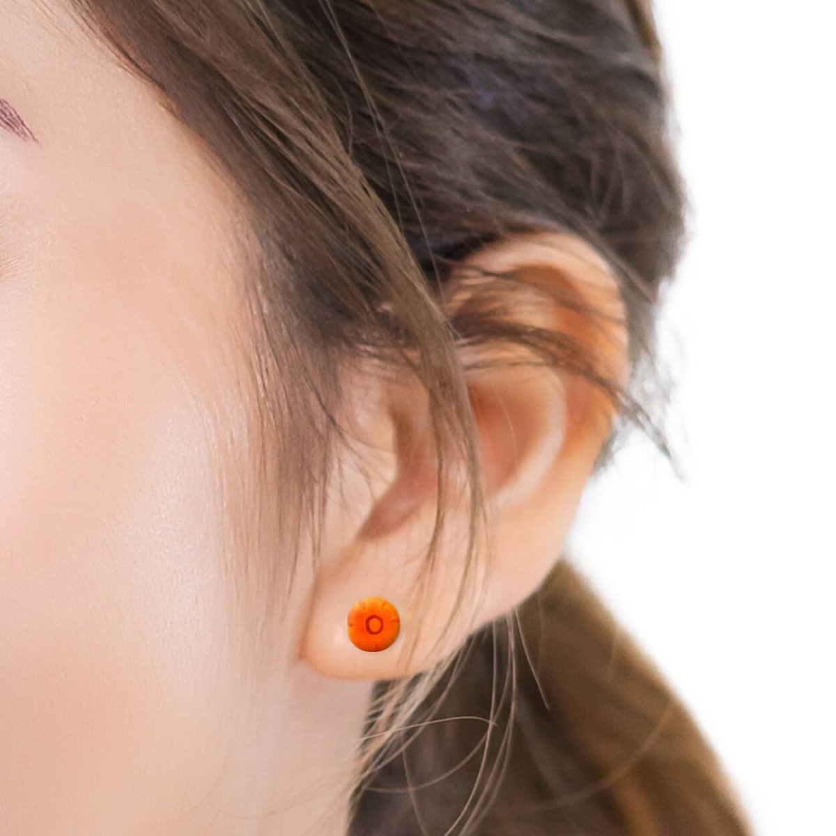 圓形耳釘 6mm - 橙色 - 耳環