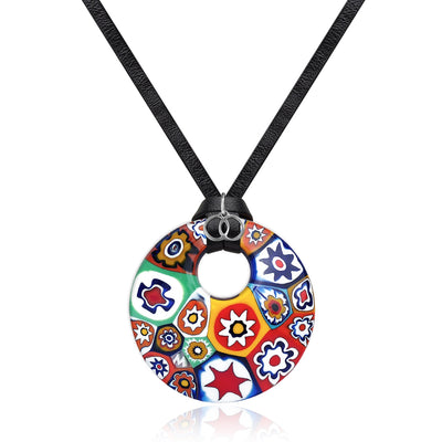 Artylish 圓形大吊墜 - 925純銀 配 小羊皮 - 頸飾