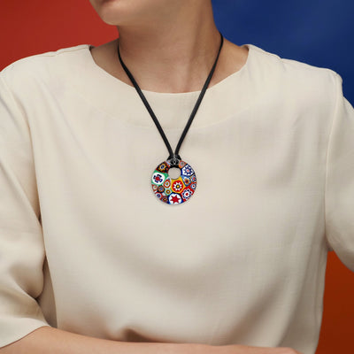 Artylish 圓形大吊墜 - 小羊皮 配 925純銀 - 頸飾