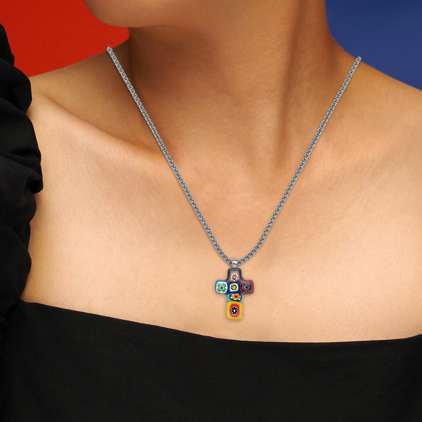 Artylish x Cross 彩色十字架頸鏈 - 2mm濶 低敏感316L鈦鋼 - 吊墜頸鏈