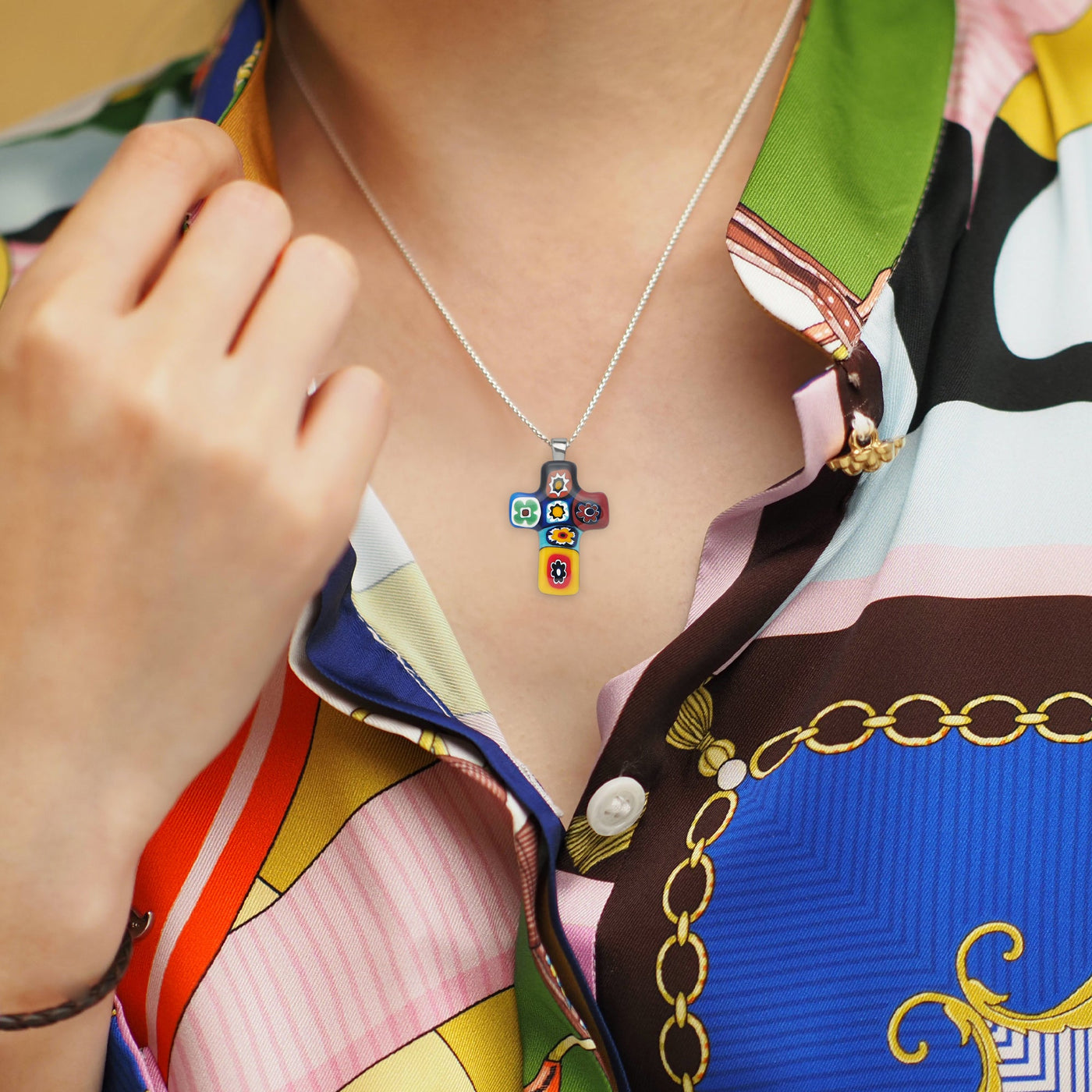 Artylish x Cross 彩色十字架頸鏈 - 2mm濶 低敏感316L鈦鋼 - 吊墜頸鏈