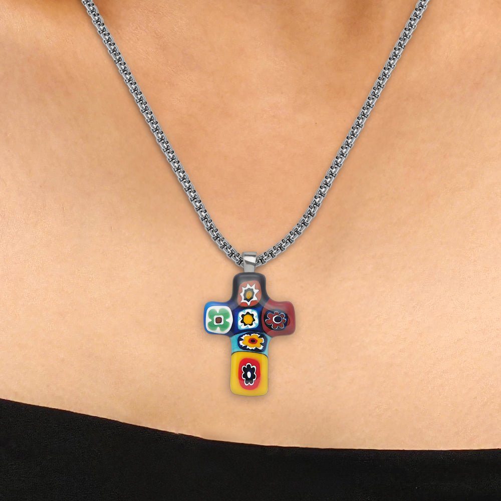 Artylish x Cross 彩色十字架頸鏈 - 2mm濶 低敏感316L鈦鋼 - 吊墜頸鏈
