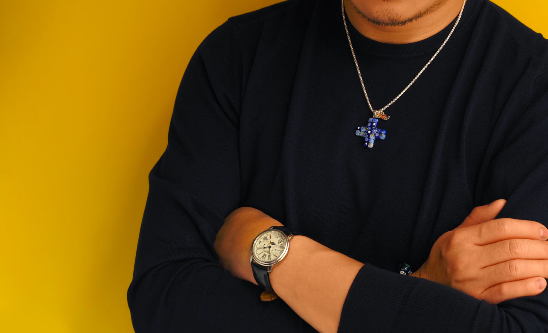 男士頸鏈 藍色十字架吊墜頸鏈