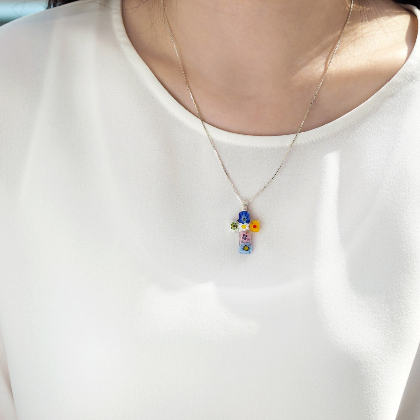 Cross in Bloom 十字架頸鏈 - 0.85mm濶 925純銀 - 吊墜頸鏈