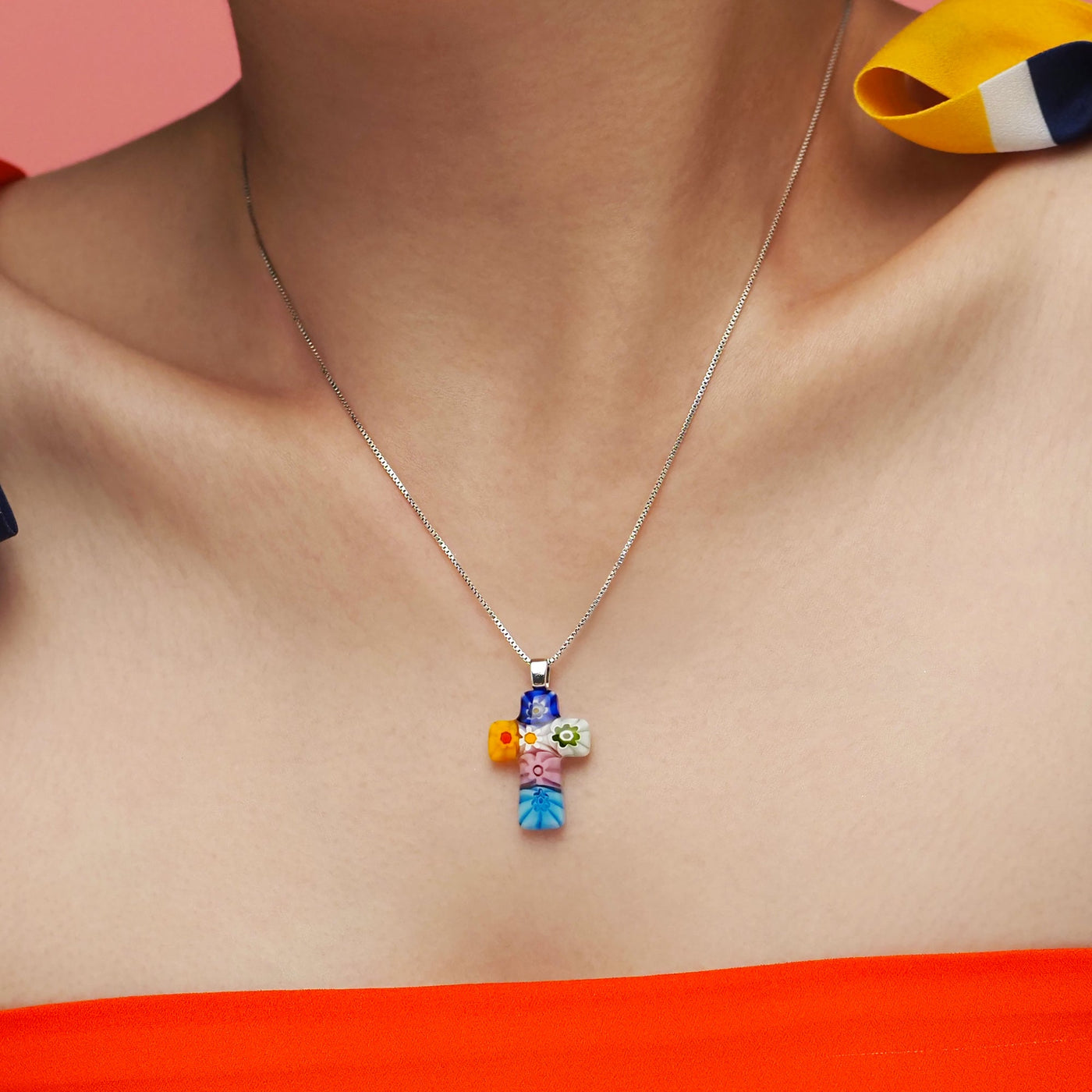 Cross in Bloom 十字架頸鏈 - 0.85mm濶 925純銀 - 吊墜頸鏈