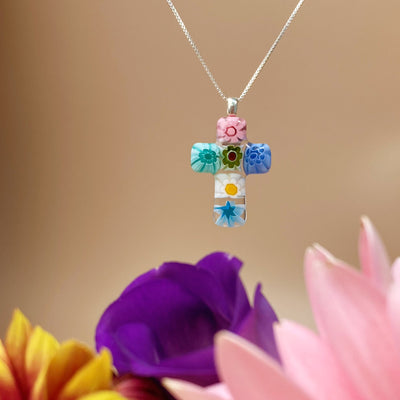 Cross in Bloom 十字架吊墜頸鏈 - 1mm濶 925純銀 - 吊墜頸鏈