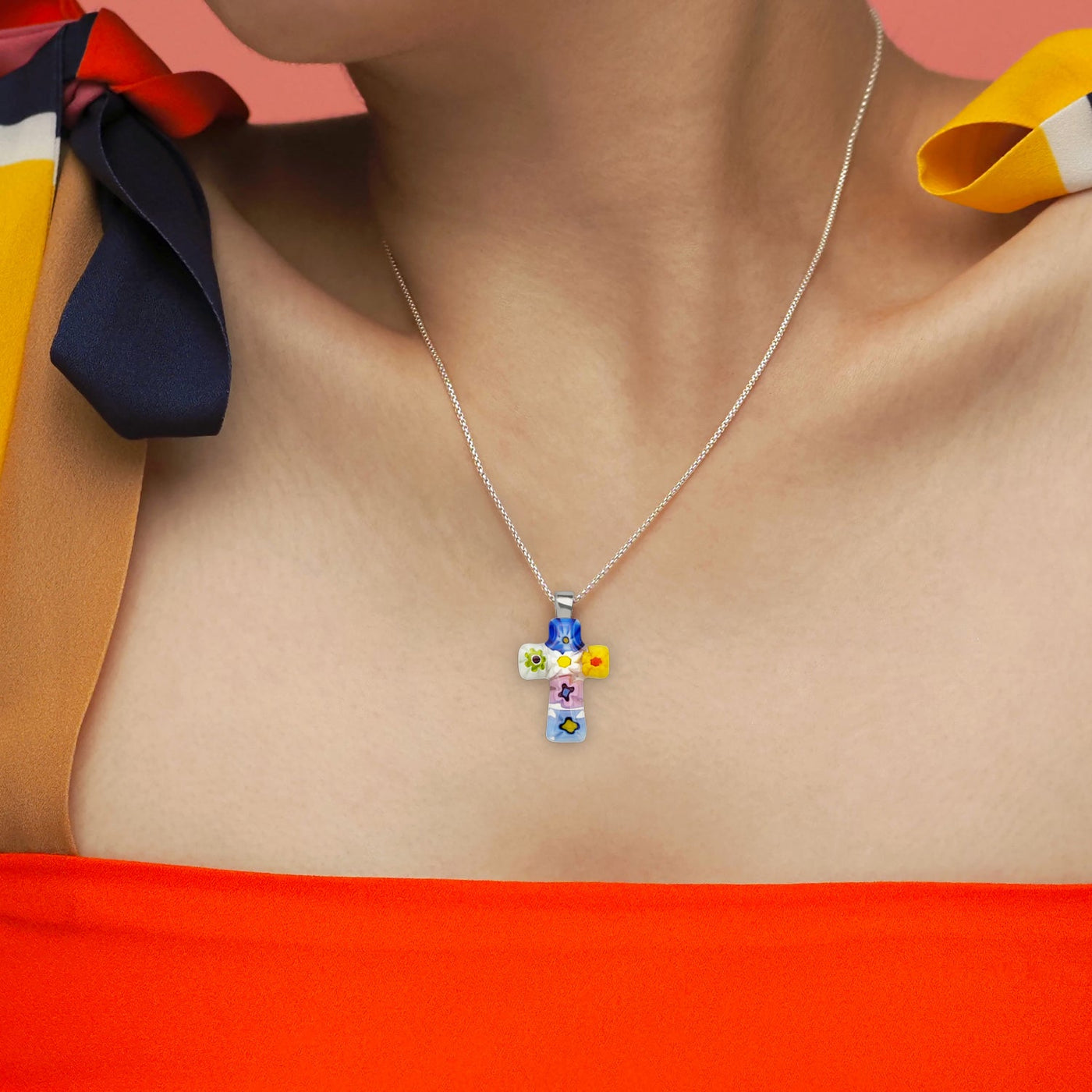 Cross in Bloom 十字架頸鏈 - 1mm濶 925純銀 [免費升級] - 吊墜頸鏈