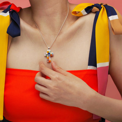 Cross in Bloom 碎花十字架頸鏈 - 2mm濶 低敏感316L鈦鋼 - 吊墜頸鏈