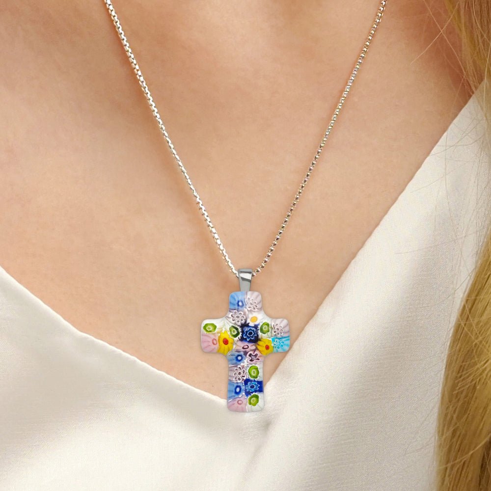 Cross in Bloom 碎花十字架頸鏈 - 2mm濶 低敏感316L鈦鋼 - 吊墜頸鏈