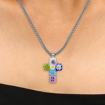 Cross in Bloom 十字架吊墜頸鏈 - 2mm濶 低敏感316L鈦鋼 - 吊墜頸鏈