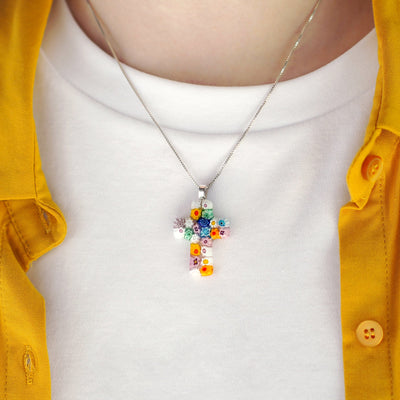 Cross in Bloom 碎花十字架頸鏈 - 2mm濶 低敏感316L鈦鋼 - 吊墜頸鏈