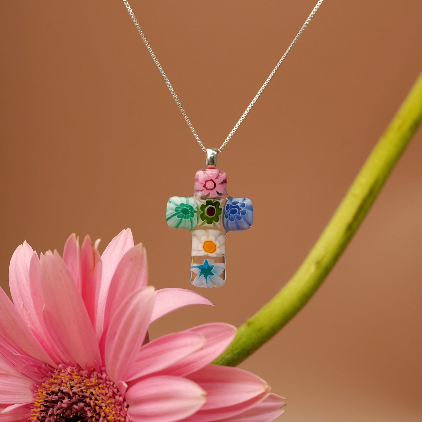 Cross in Bloom 十字架吊墜頸鏈 - 2mm濶 低敏感316L鈦鋼 - 吊墜頸鏈