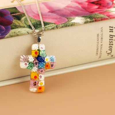 Cross in Bloom 碎花十字架頸鏈 - 2mm濶 低敏感316L鈦鋼 - 吊墜頸鏈