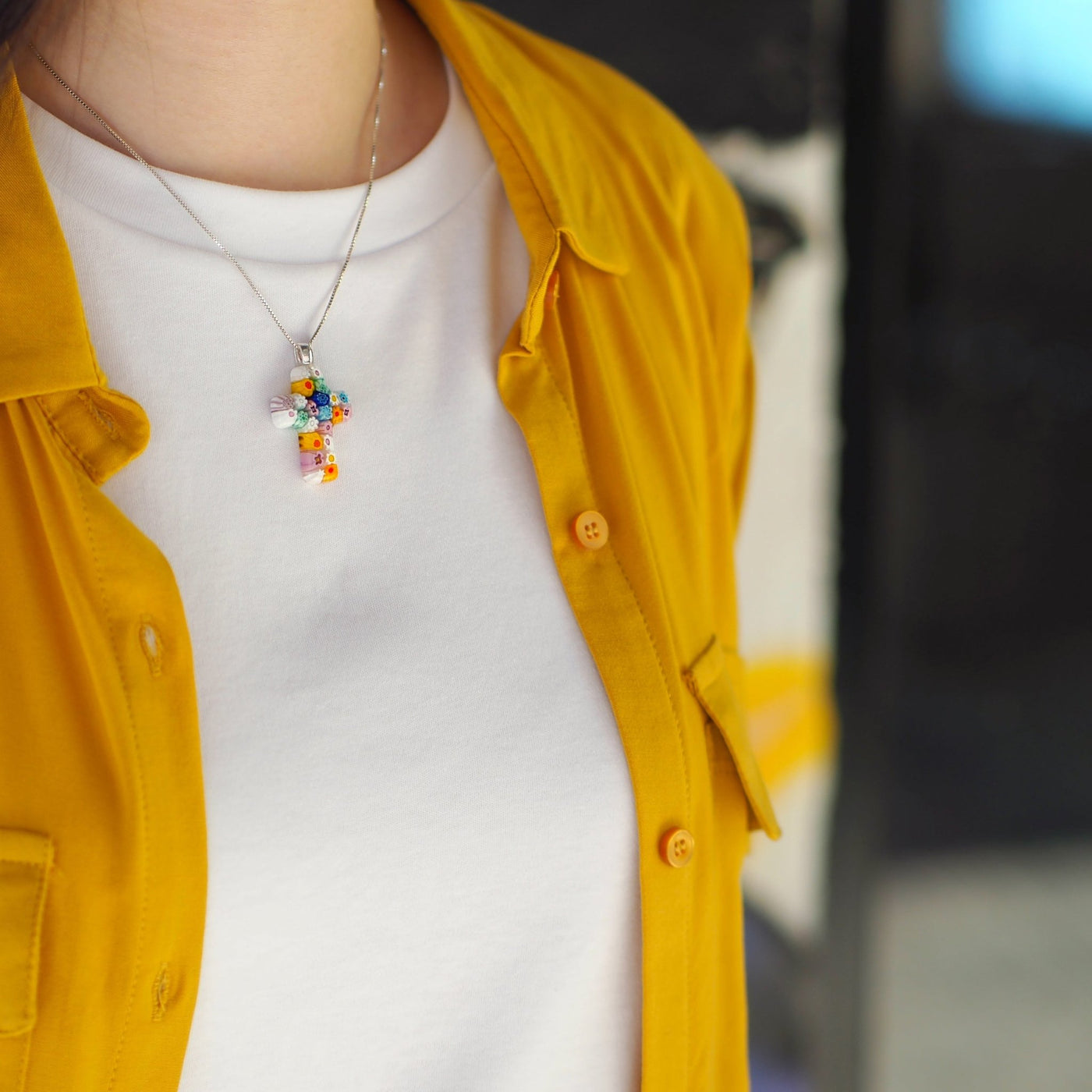 Cross in Bloom 碎花十字架頸鏈 - 2mm濶 低敏感316L鈦鋼 - 吊墜頸鏈