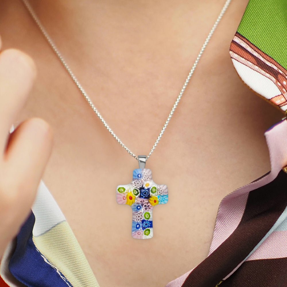 Cross in Bloom 碎花十字架頸鏈 - 2mm濶 低敏感316L鈦鋼 - 吊墜頸鏈