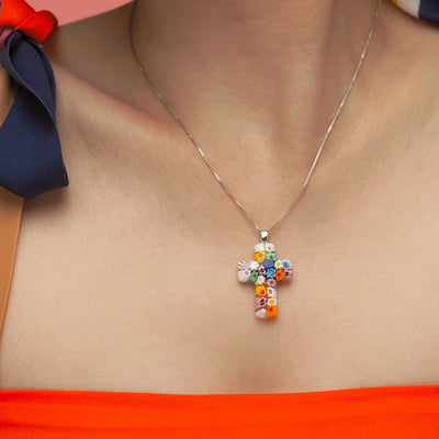 Cross in Bloom 碎花十字架頸鏈 - 2mm濶 低敏感316L鈦鋼 - 吊墜頸鏈