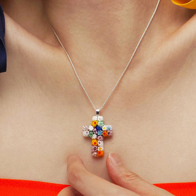 Cross in Bloom 碎花十字架頸鏈 - 2mm濶 低敏感316L鈦鋼 - 吊墜頸鏈