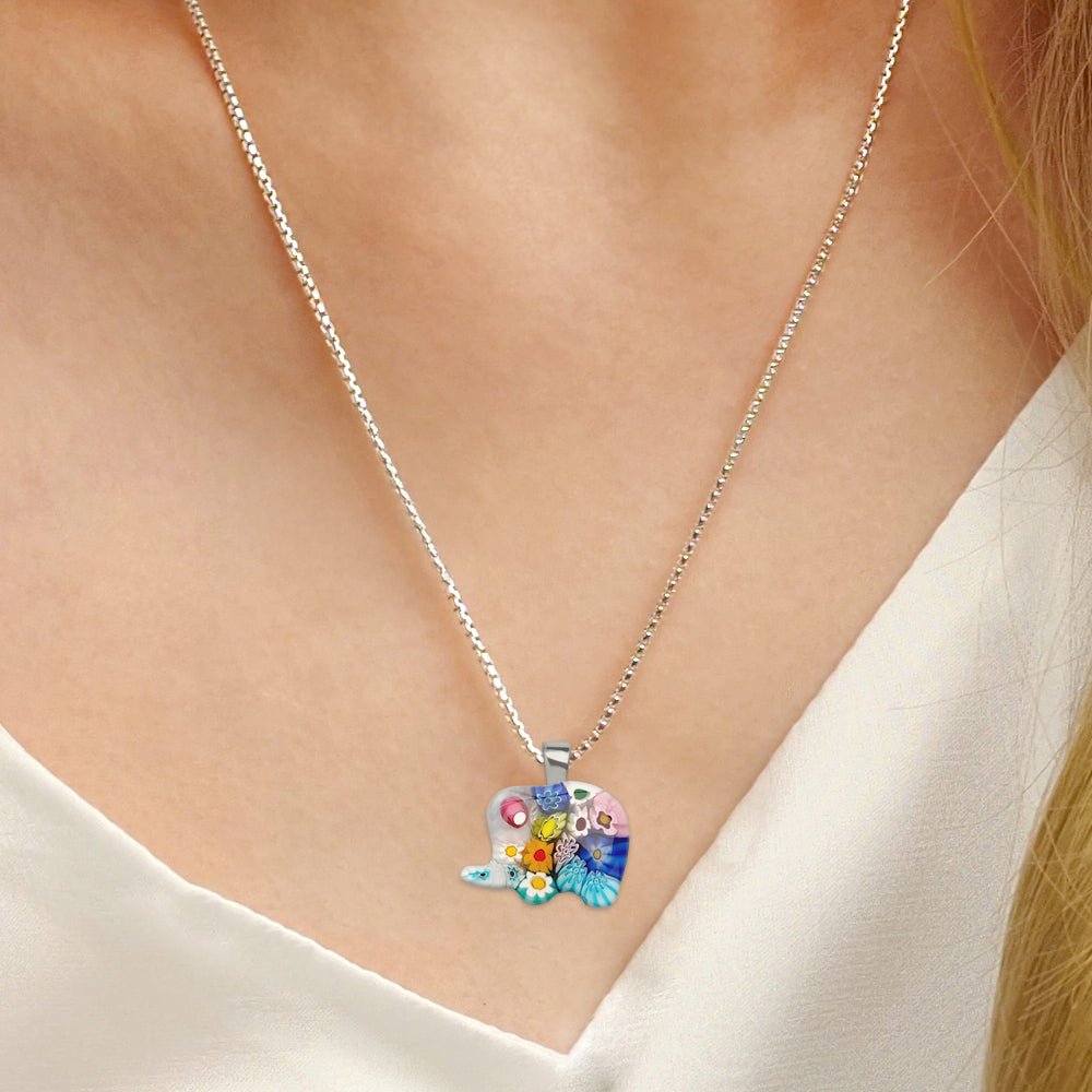 Elephant in Bloom 小象頸鏈 - 1.2mm濶 925純銀 - 吊墜頸鏈