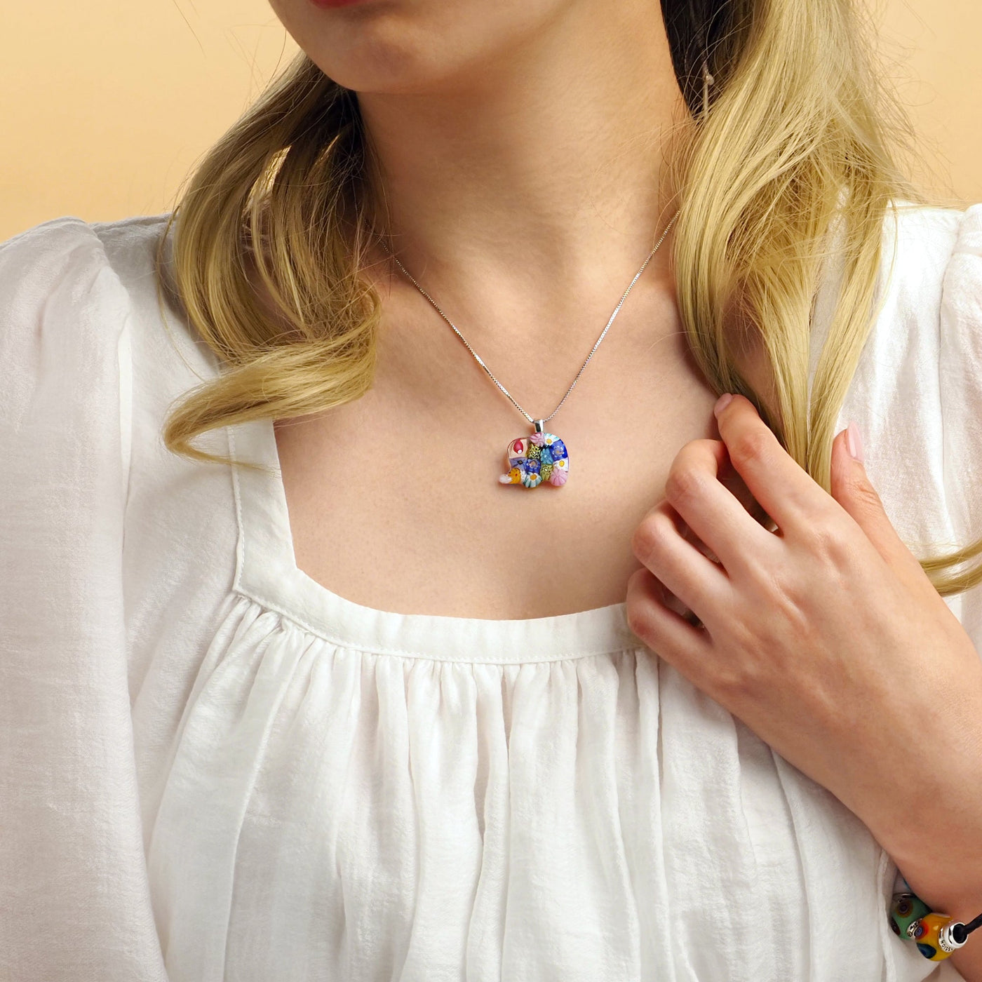 Elephant in Bloom 小象頸鏈 - 1mm濶 925純銀 - 吊墜頸鏈