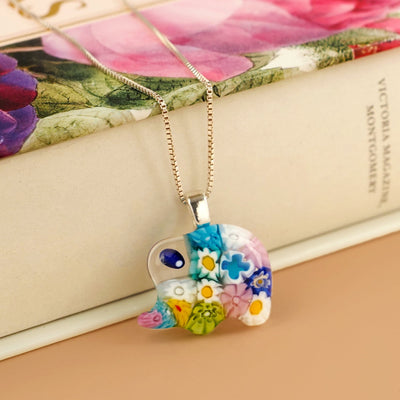 Elephant in Bloom 小象頸鏈 - 2mm濶 低敏感316L鈦鋼 - 吊墜頸鏈