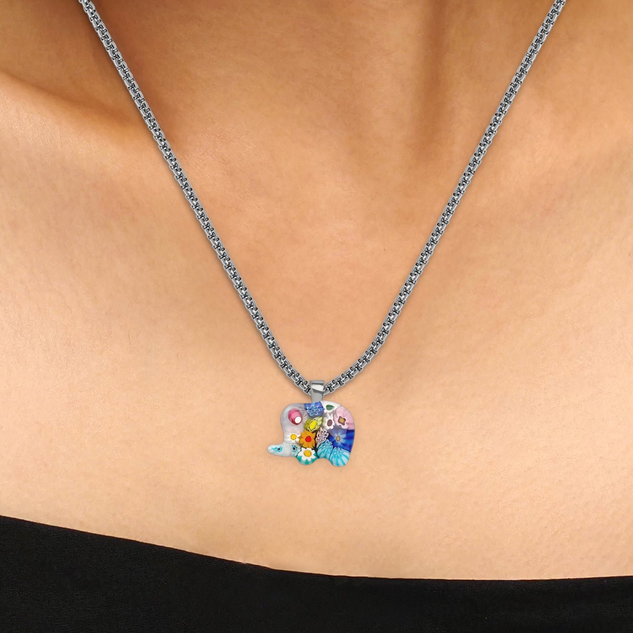 Elephant in Bloom 小象頸鏈 - 2mm濶 低敏感316L鈦鋼 - 吊墜頸鏈