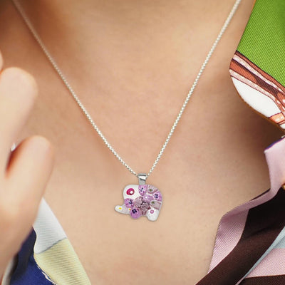 Elephant in Pink 小象頸鏈 (薰衣草粉紅) - 1.2mm濶 925純銀 - 吊墜頸鏈