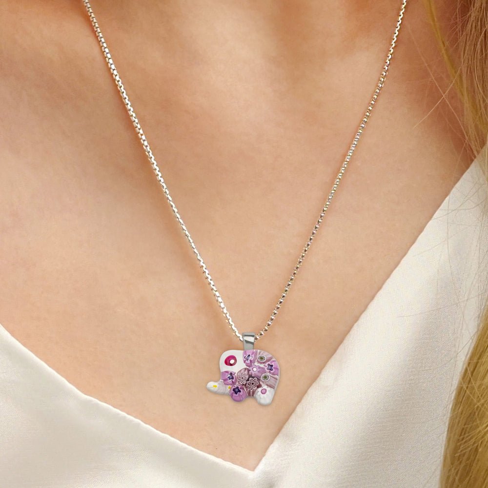 Elephant in Pink 小象頸鏈 (薰衣草粉紅) - 1.2mm濶 925純銀 - 吊墜頸鏈