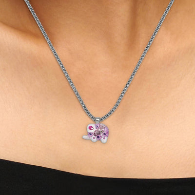 Elephant in Pink 小象頸鏈 (薰衣草粉紅) - 2mm濶 低敏感316L鈦鋼 - 吊墜頸鏈