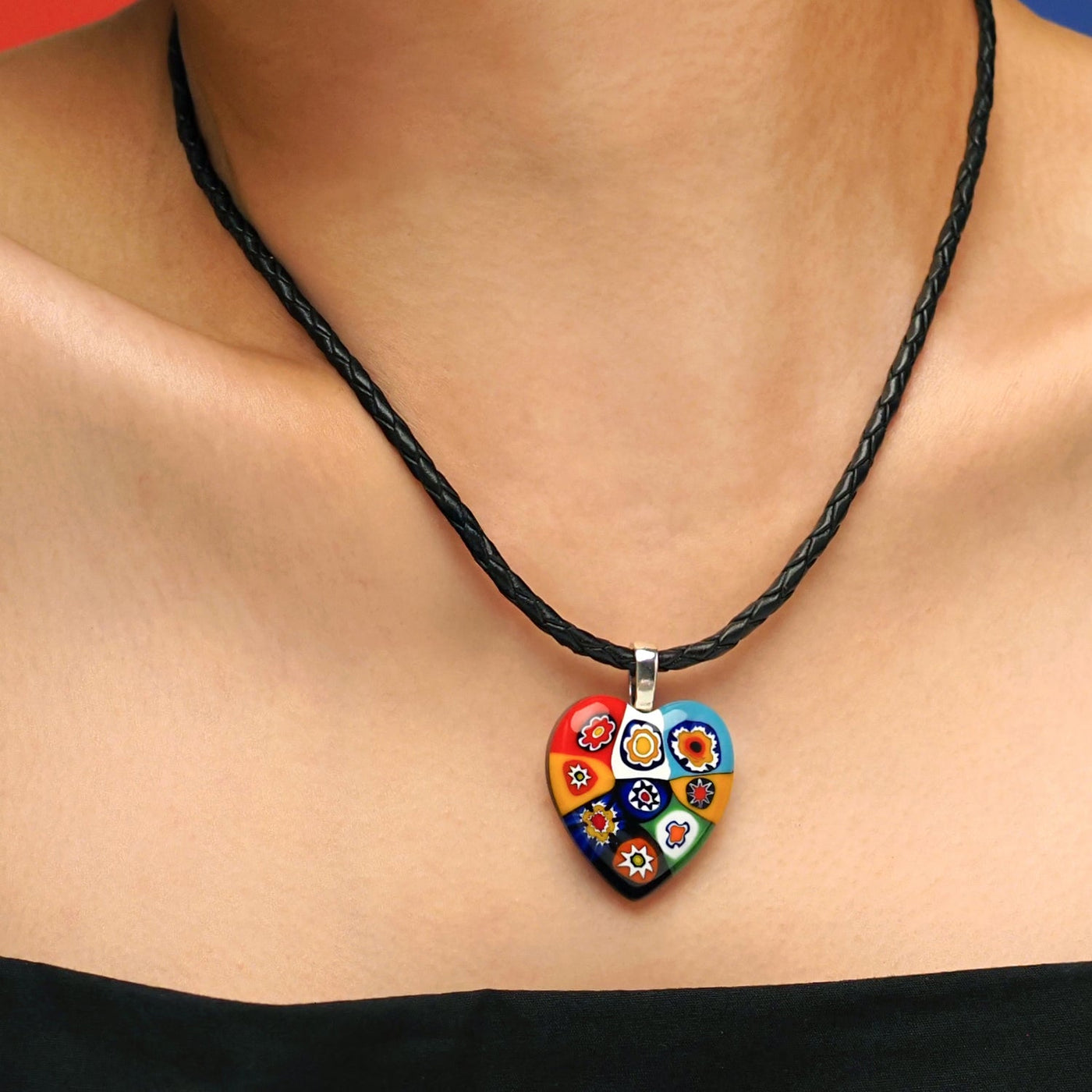 Nine in Passion 心形吊墜頸鏈 - 黑色皮革 配 不銹鋼 - 吊墜頸鏈