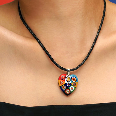 Nine in Passion 心形吊墜頸鏈 - 黑色皮革 配 不銹鋼 - 吊墜頸鏈