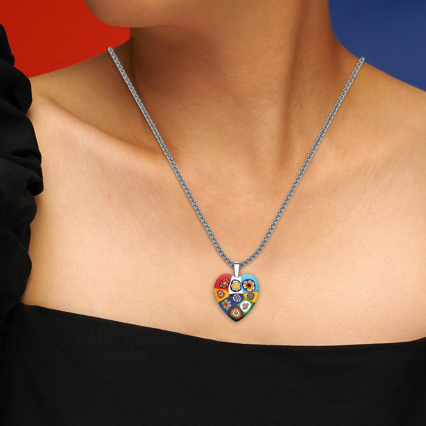 Nine in Passion 心形吊墜頸鏈 - 黑色皮革 配 不銹鋼 - 吊墜頸鏈