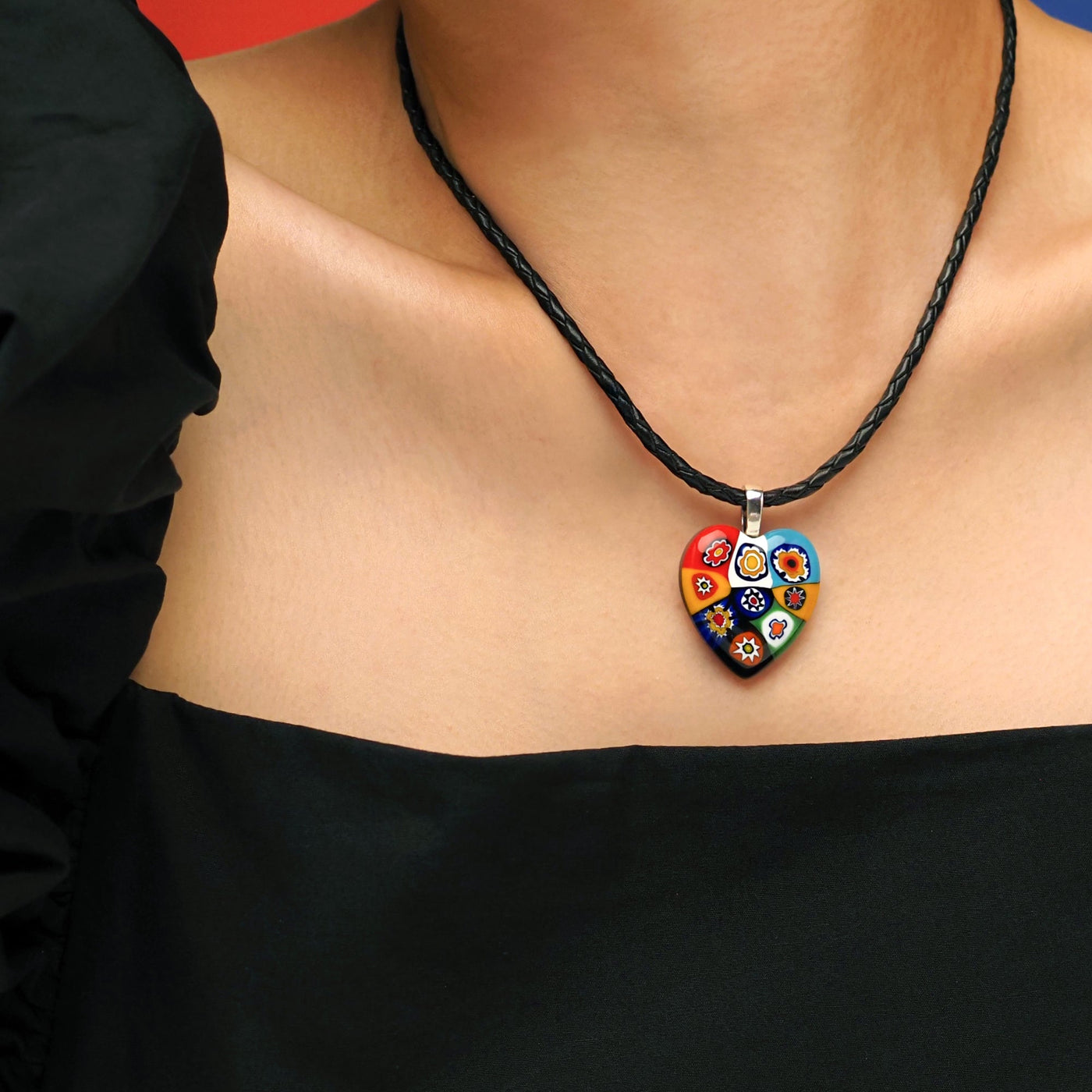 Nine in Passion 心形吊墜頸鏈 - 黑色皮革 配 不銹鋼 - 吊墜頸鏈