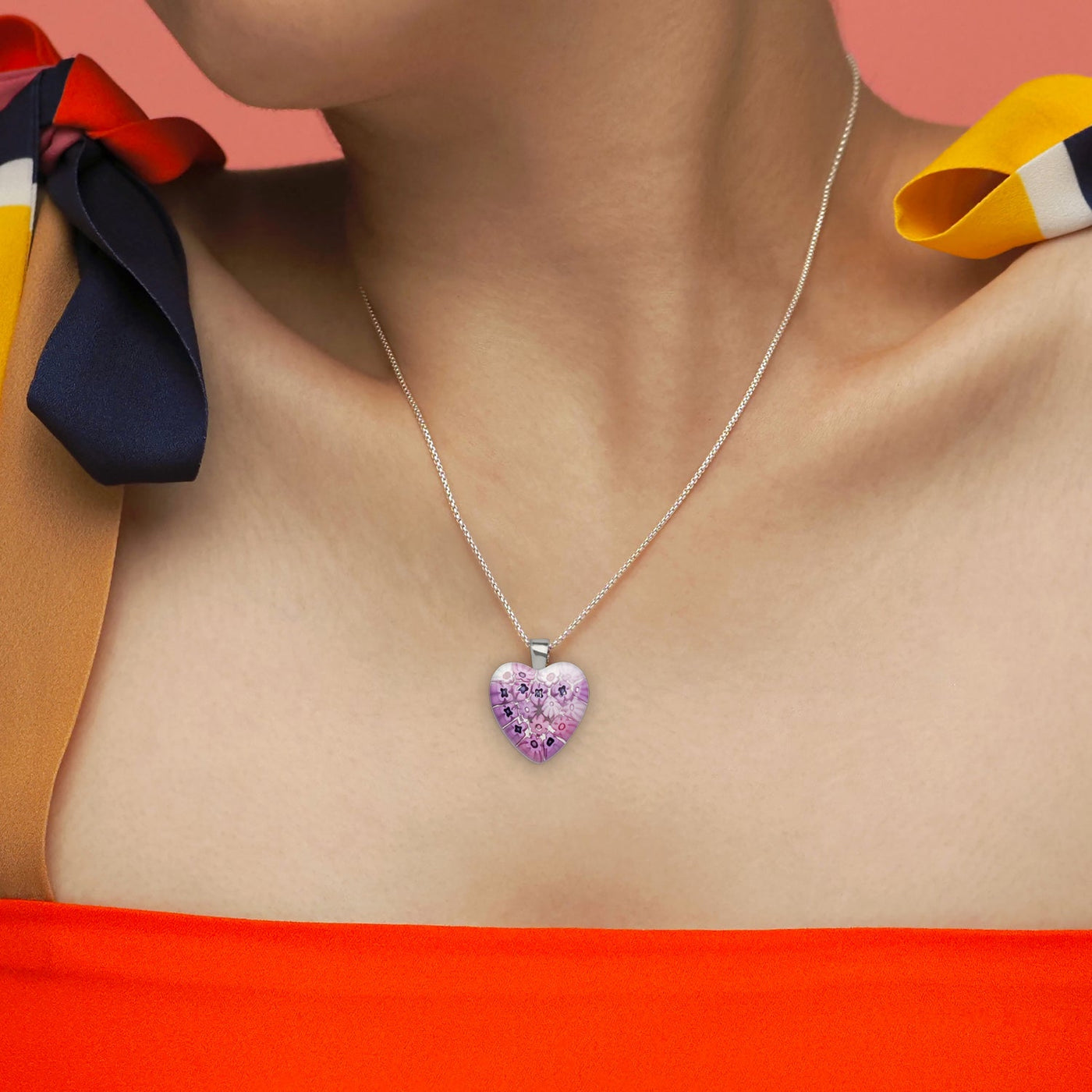 Pink in Bloom 粉紅心形頸鏈 - 18mm - 吊墜頸鏈