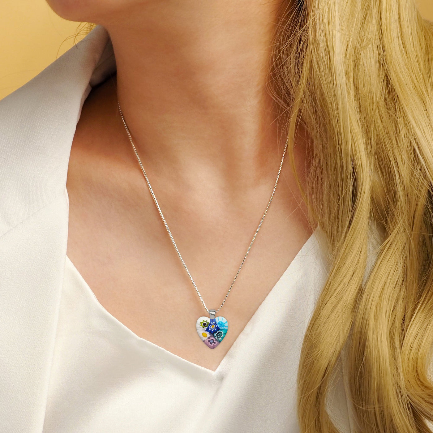 Six in Bloom 心形吊墜頸鏈 - 2mm濶 低敏感316L鈦鋼 - 吊墜頸鏈