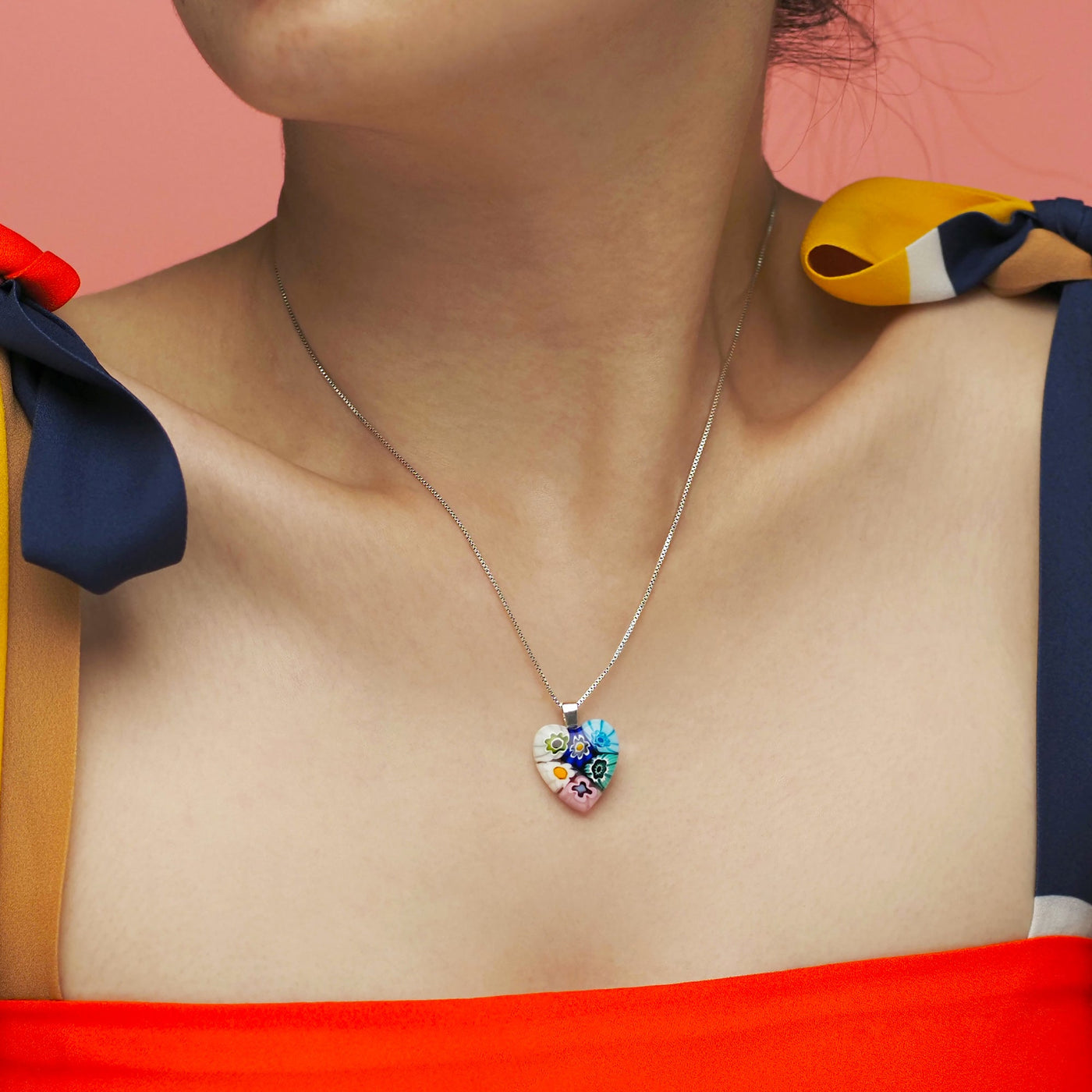 Six in Bloom 心形吊墜頸鏈 - 2mm濶 低敏感316L鈦鋼 - 吊墜頸鏈