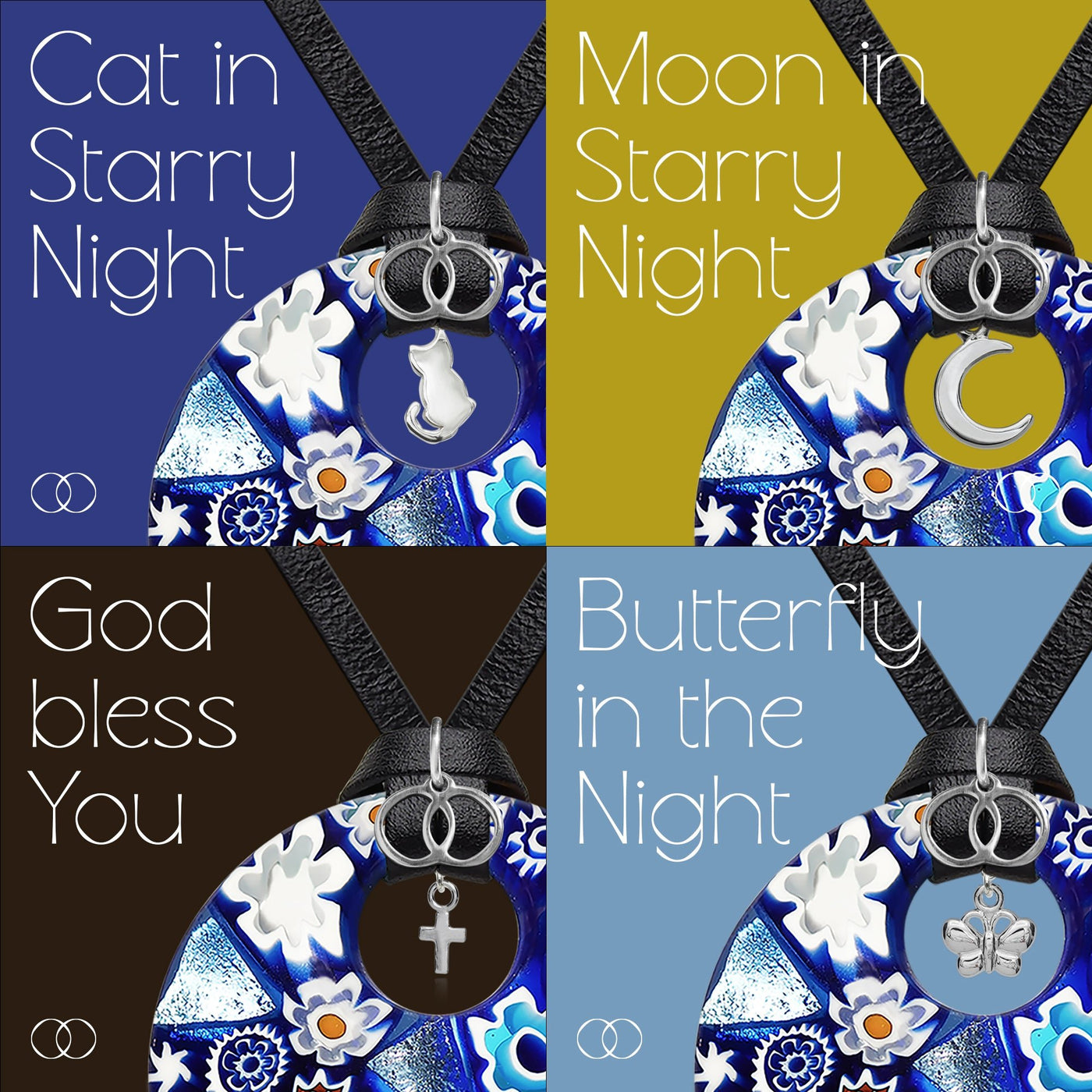 Starry Night 星夜大吊墜 - 小羊皮 配 925純銀 - 頸飾