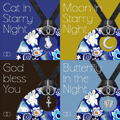 Starry Night 星夜大吊墜 - 小羊皮 配 925純銀 - 頸飾