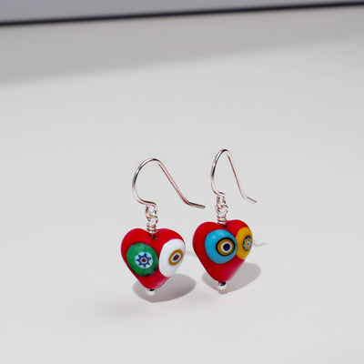 Art · Simple 紅色心形耳環 - 耳環