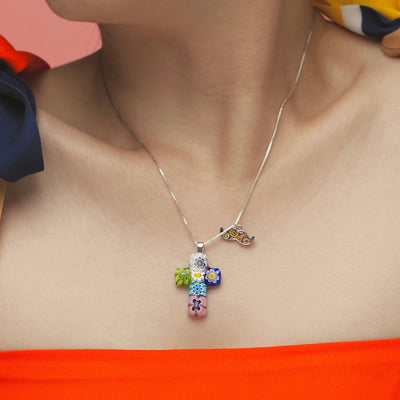 Cross in Bloom 十字架吊墜頸鏈 - 碎花 - 吊墜頸鏈