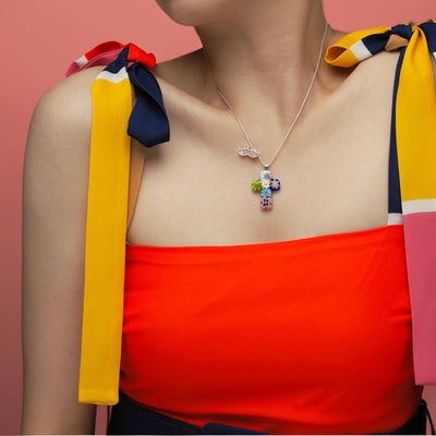 Cross in Bloom 十字架吊墜頸鏈 - 碎花 - 吊墜頸鏈