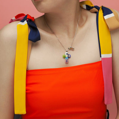 Cross in Bloom 十字架吊墜頸鏈 - 碎花 - 吊墜頸鏈