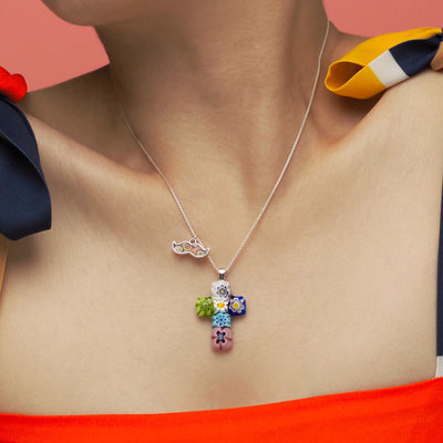 Cross in Bloom 十字架吊墜頸鏈 - 碎花 - 吊墜頸鏈