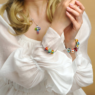 Cross in Bloom 十字架吊墜頸鏈 - 碎花 - 吊墜頸鏈