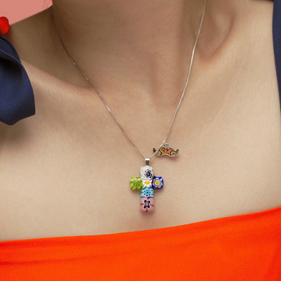Cross in Bloom 十字架吊墜頸鏈 - 碎花 - 吊墜頸鏈